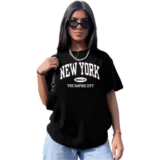 Damen lässiges Oversize T-Shirt mit New York Schriftzug EB