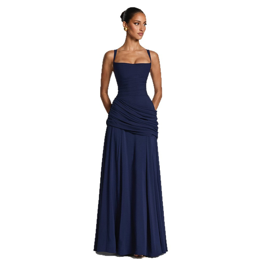 Damen Elegantes Maxikleid mit tailliertem Design und zarten Raffungselementen EB