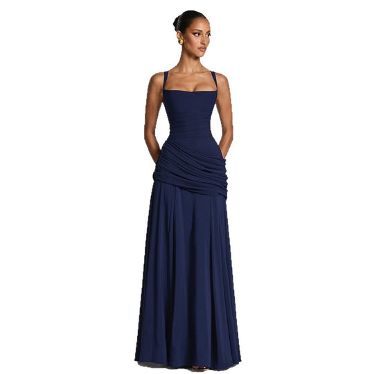 Damen Elegantes Maxikleid mit tailliertem Design und zarten Raffungselementen EB