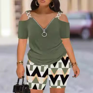 Damen Modischer Jumpsuit mit Off-Shoulder-Ausschnitt und Reißverschluss EB
