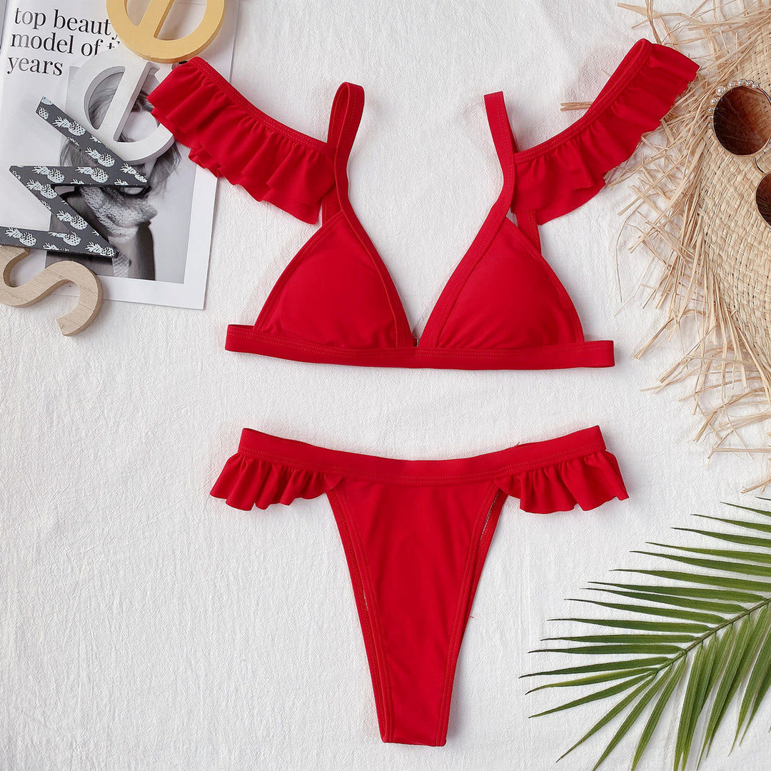Damen Triangel-Bikini mit verspielten Rüschendetails EB