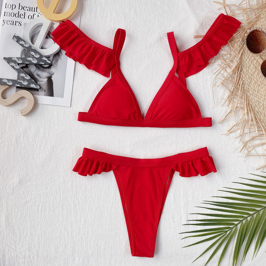 Damen Triangel-Bikini mit verspielten Rüschendetails EB