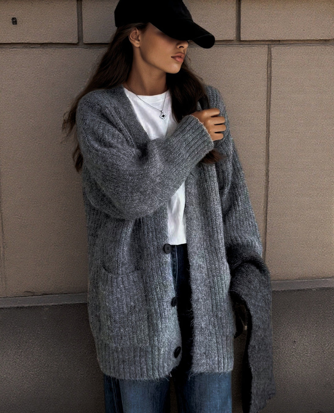 Damen Grobstrick-Cardigan mit einzigartigen Strukturmustern und praktischen Taschen EB