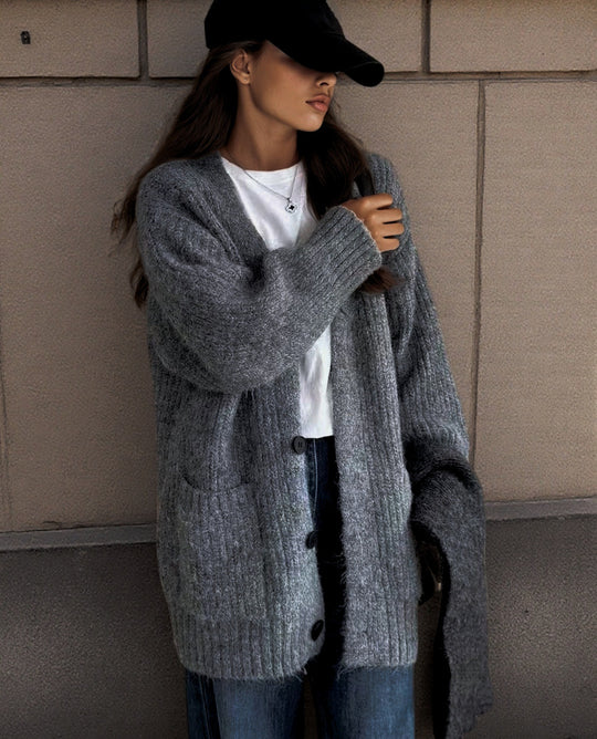 Damen Grobstrick-Cardigan mit einzigartigen Strukturmustern und praktischen Taschen EB