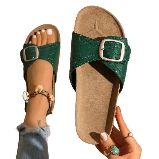 Damen komfortable Riemchen-Sandalen mit dekorativem Schnallen-Verschluss EB