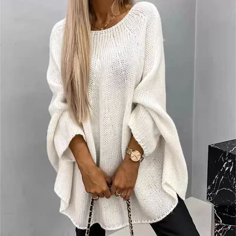 EB | Strick Cape Pullover Übergröße Passform Grober Wollmix Fledermausärmel