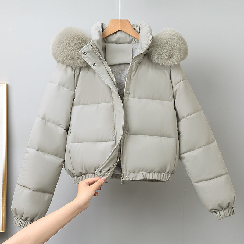 Damen nan kurz geschnittener Thermo-Blouson mit voluminöser Kapuzenblende und elastischem Saum EB