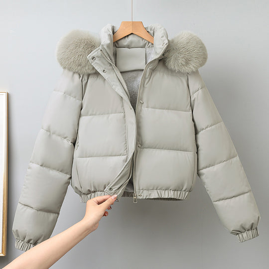 Damen nan kurz geschnittener Thermo-Blouson mit voluminöser Kapuzenblende und elastischem Saum EB