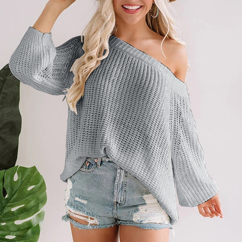 Damen Off-Shoulder Strickpullover mit weit geschnittenem Saum EB