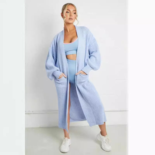 Damen Langstrickjacke mit grober Maschenstruktur und praktischen Taschen EB