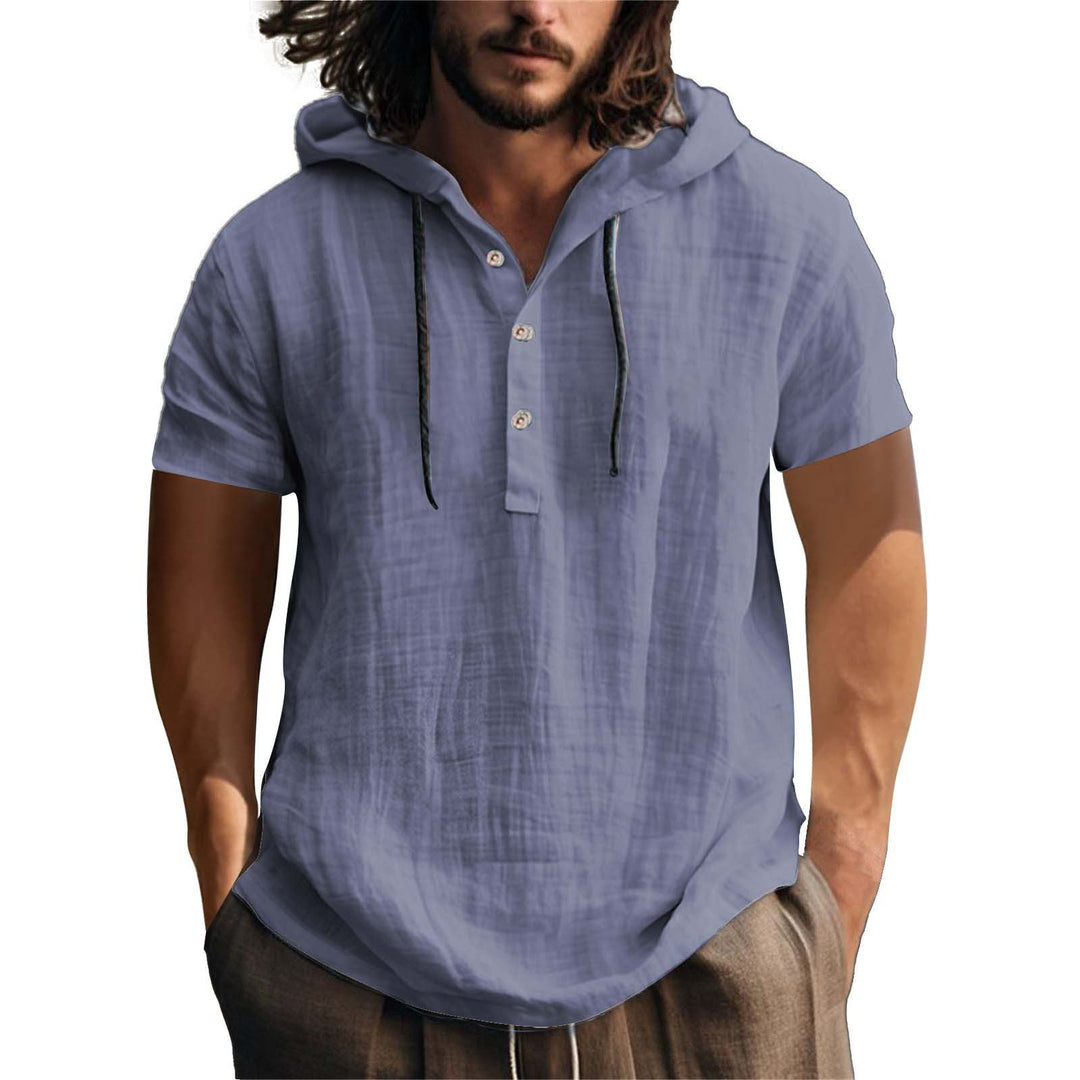 Herren lässiges Kurzarm-Hoodie mit Knopfleiste EB