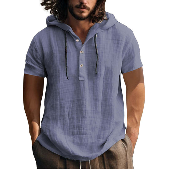 Herren lässiges Kurzarm-Hoodie mit Knopfleiste EB