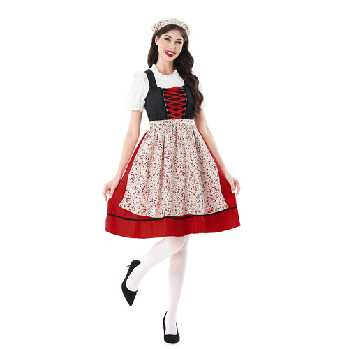 Damen nan traditionelles Dirndlkleid mit geschnürtem Mieder und floraler Schürze EB