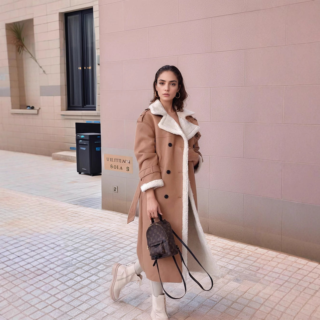 Damen gefütterter Longcoat mit schickem Kragen EB