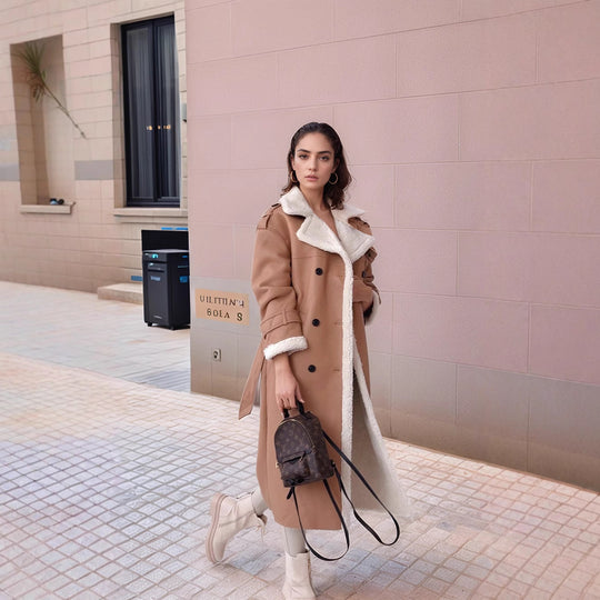 Damen gefütterter Longcoat mit schickem Kragen EB