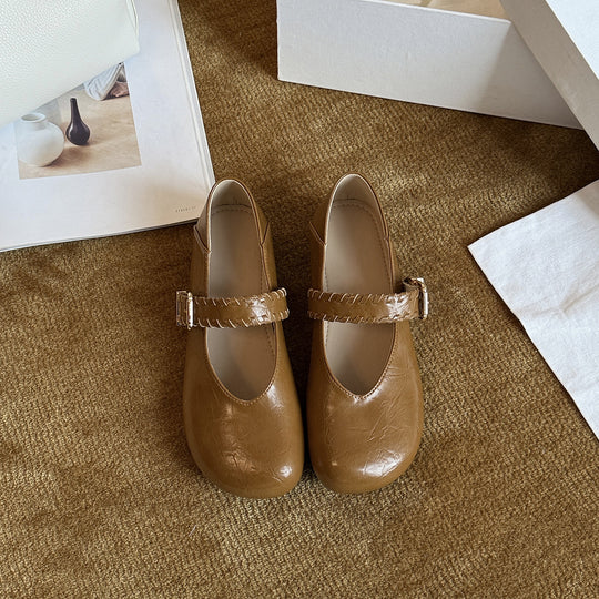Damen Ballerinas mit modischem Riemchen und glänzender Oberfläche EB