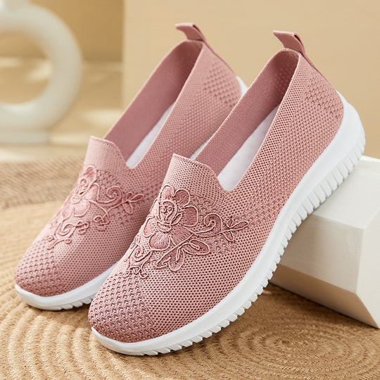 Damen Bequeme Slip-On Sneakers mit dekorativem Blumenmuster EB