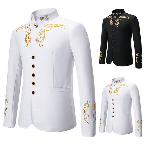 Herren eleganter Blazer mit kunstvoller goldener Stickerei EB