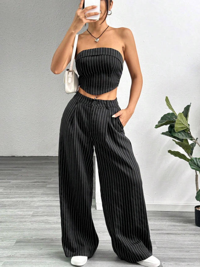 Damen elegantes und luftiges Set mit Streifenmuster EB