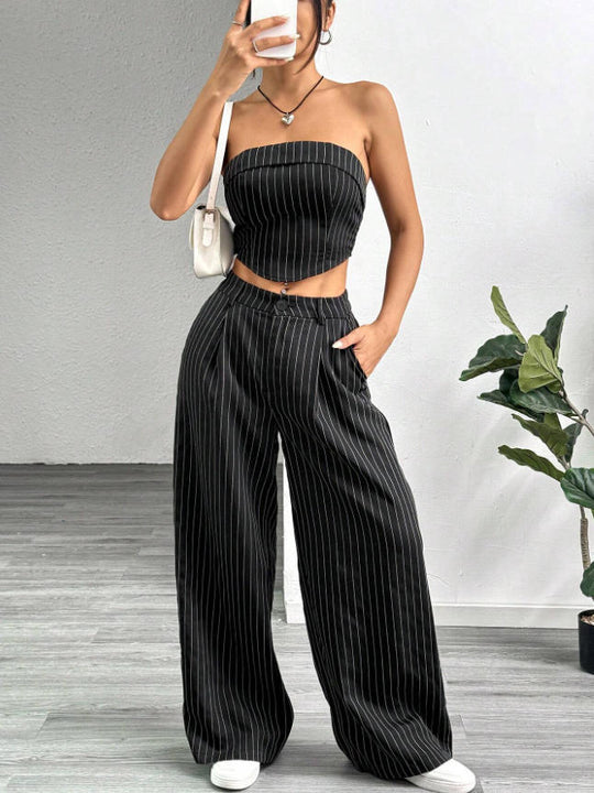 Damen elegantes und luftiges Set mit Streifenmuster EB