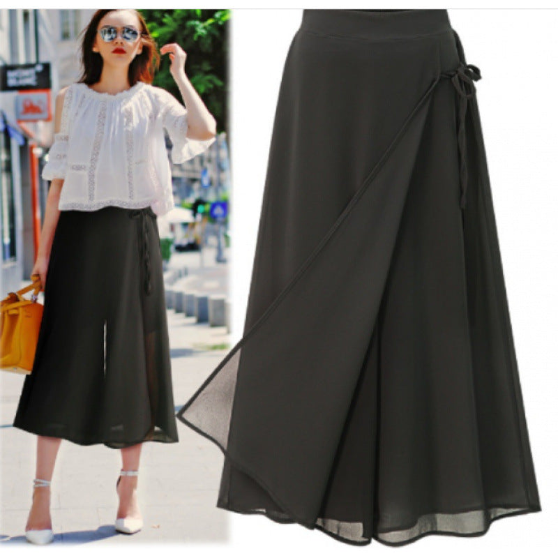 Damen Langer Wickelrock aus fließendem Chiffon EB