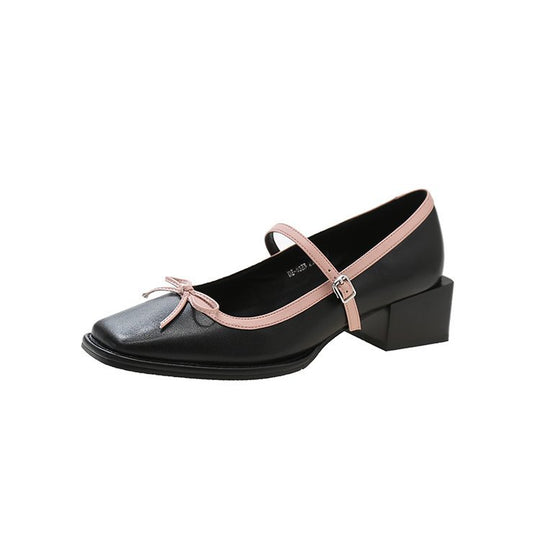 Damen elegante Ballerinas mit dekorativem Riemchen und modischem Blockabsatz EB