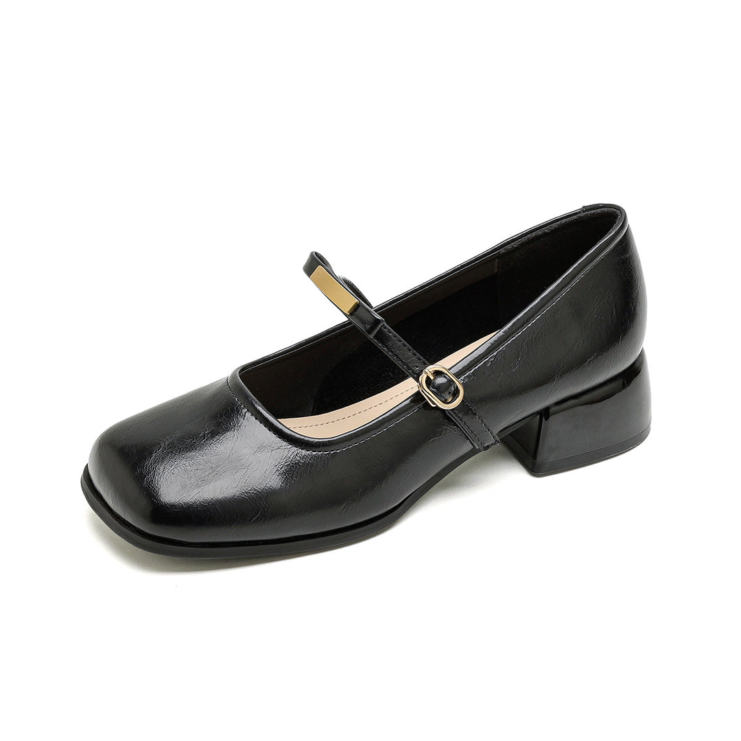 Damen Ballerinas mit elegantem Riemchen und modischem Blockabsatz EB