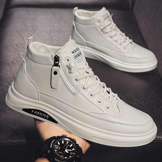 Damen Modische High-Top Sneakers aus Leder mit seitlichem Reißverschluss und dämpfender Sohle EB