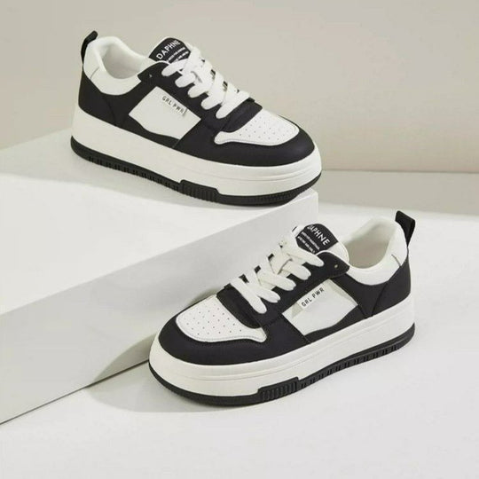 Damen Modische Lockere Sneakers mit hoher Sohle und atmungsaktiver Leder-Oberfläche EB