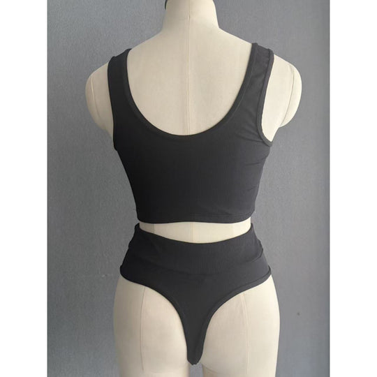 Damen Hochbund Bikini-Set mit strukturierter Oberfläche und modischem Crop-Top EB