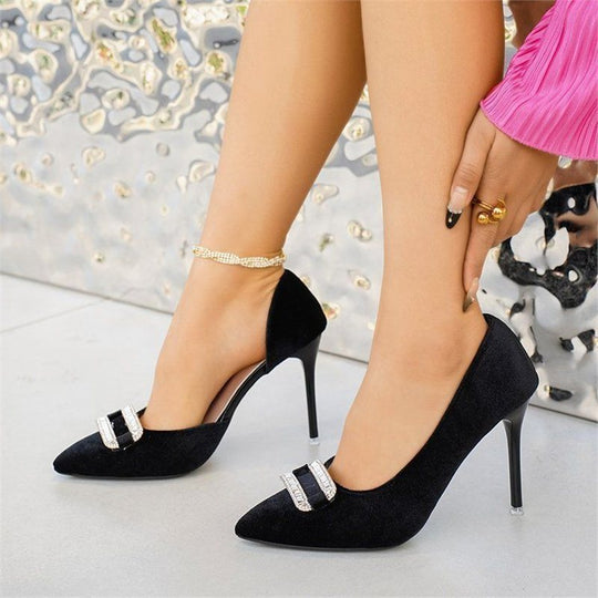 Damen elegante spitze Stiletto-Pumps mit funkelndem Schmuckdetail EB