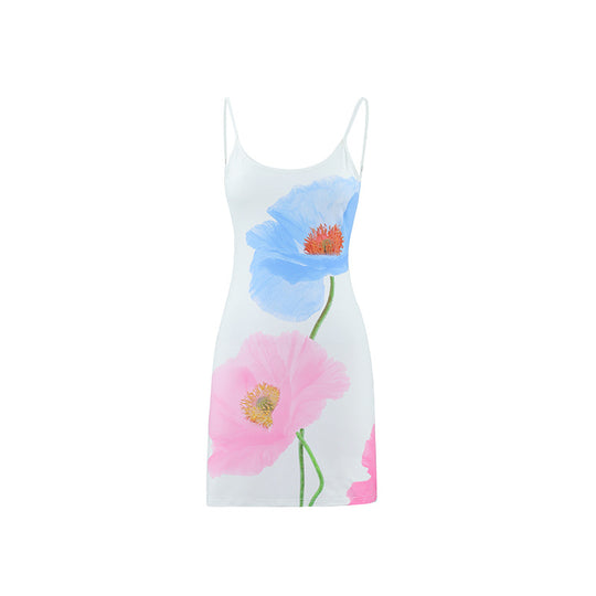 Damen Sommerkleid mit stilvollem Blumendruck und eleganten Spaghettiträgern EB