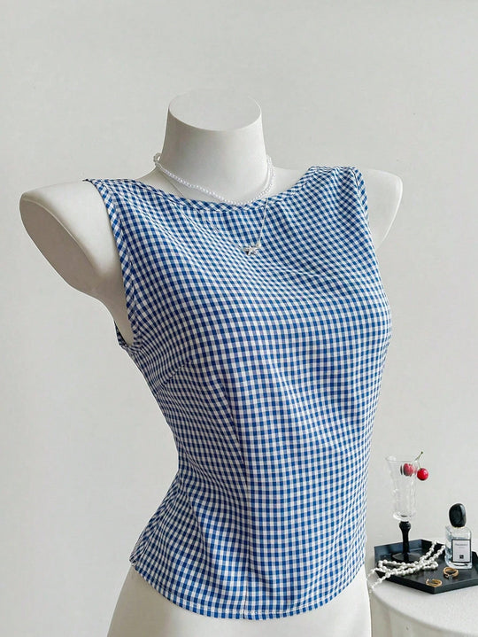 Damen ärmelloses Blusenshirt im klassischen Karomuster EB