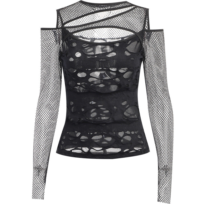 Damen Modisches Oberteil mit transparentem Mesh-Design und raffinierten Cut-Outs EB