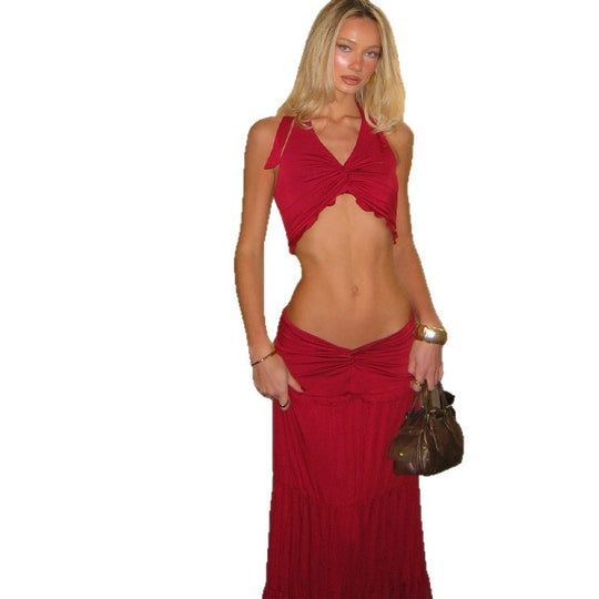 Damen Maxikleid mit verspieltem Cut-Out und Rüschendetails EB