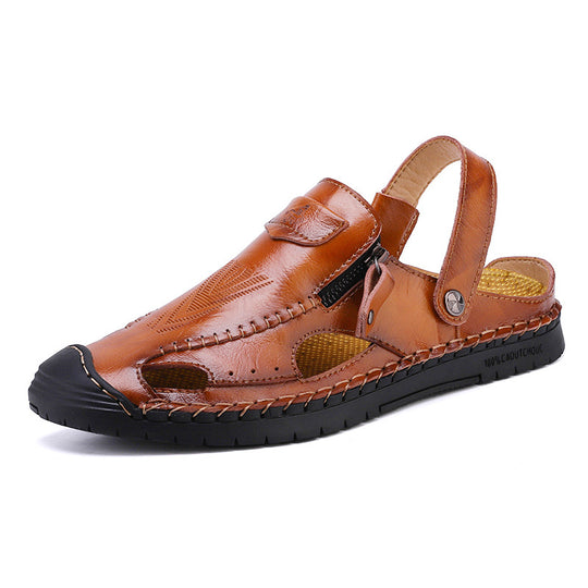 Herren luftige Leder-Sandalen mit verstellbarem Riemen EB