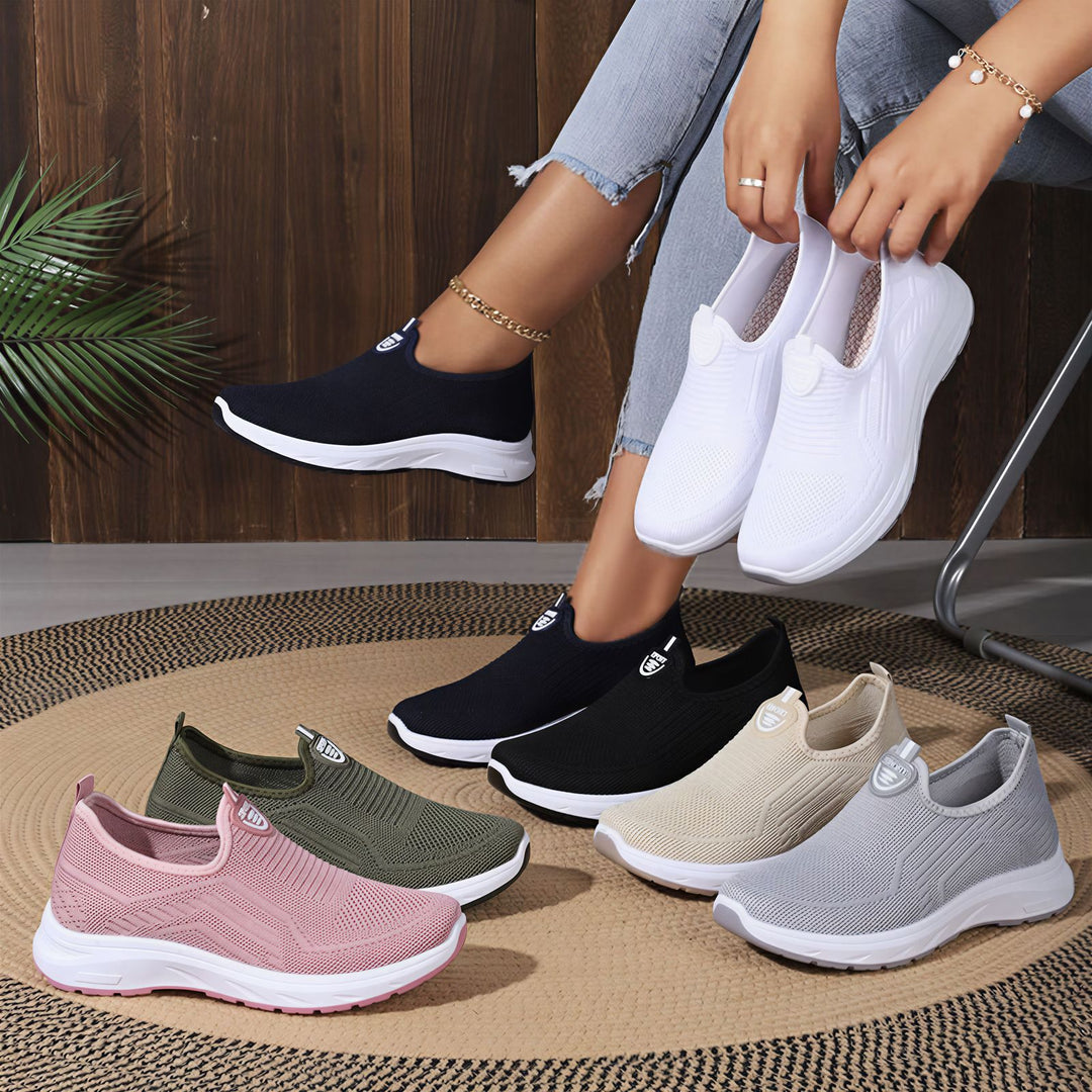 Damen Bequeme Slip-On Sneakers mit atmungsaktivem Obermaterial und gepolsterter Sohle EB