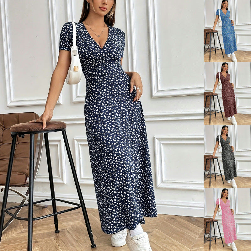 Damen Maxikleid mit elegantem Wickelausschnitt und floralem Muster EB