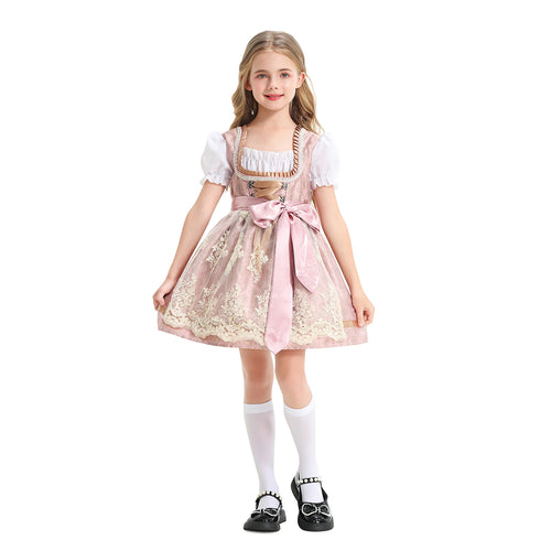 Damen nan festliches Kinderdirndl mit Spitzenoberteil, Satin-Schürze und Puffärmeln EB