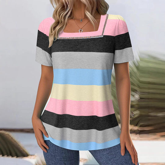 Damen T-Shirt mit modernem Streifenmuster und dekorativem Rundhalsausschnitt Heidi-Mode