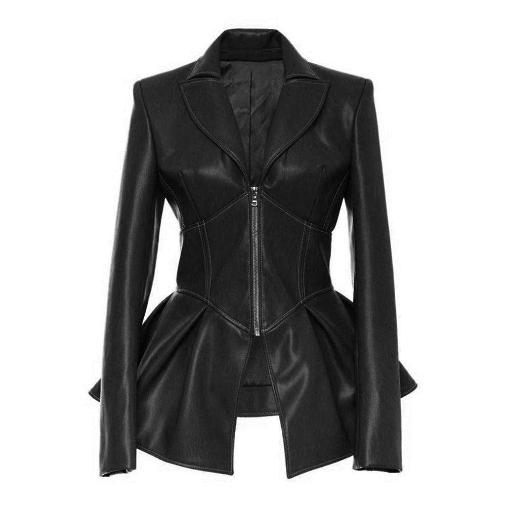 Damen stylische taillierte Echtlederjacke EB