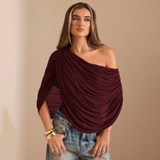 Damen Einseitiger Chiffon-Bodysuit mit Drapierungen EB
