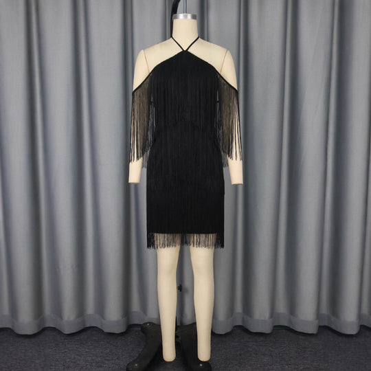 Damen Fransen Cocktailkleid mit trägerlosem Design EB