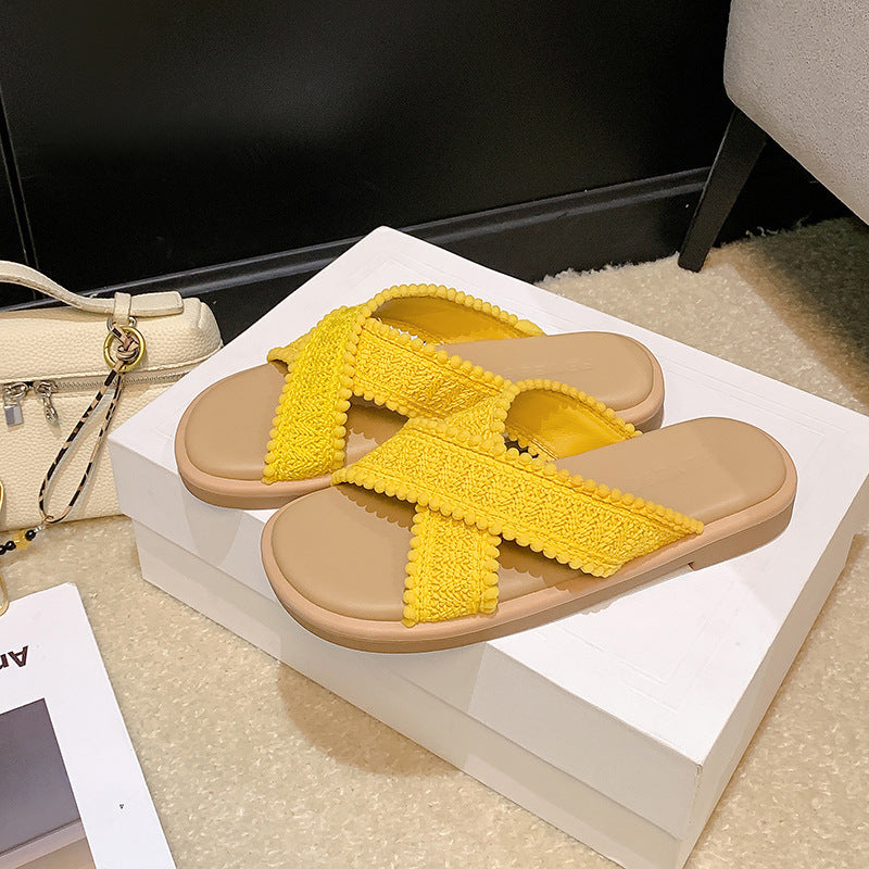 Damen modische Sandalen mit dekorativem Geflecht und komfortablem Fußbett EB