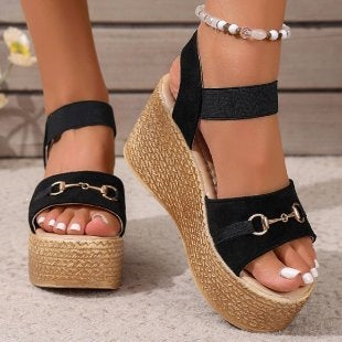 Damen Wedge-Sandalen mit luxuriösen Riemen und rutschfester Sohle EB