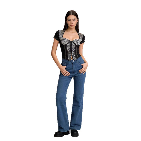 Damen nan hochgeschnittene weich fallende Schlagjeans aus Stretch-Denim mit figurformender Passform EB