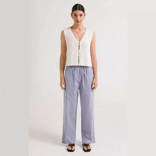 Damen lässige bequeme Schlafhose aus leichtem Baumwollstoff mit eleganten Streifen EB