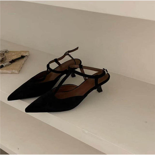 Damen spitze Slingback Ballerinas aus weichem Veloursleder EB