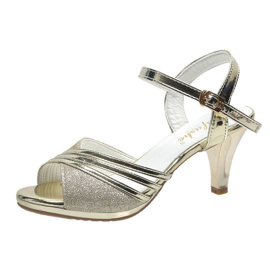 Damen elegante Absatzsandalen mit funkelnden Akzenten und verstellbarem Riemen EB