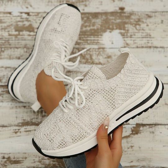 Damen  gestrickte Slip-On Plateau-Sneaker mit atmungsaktivem Obermaterial und gepolstertem Komfortfußbett EB